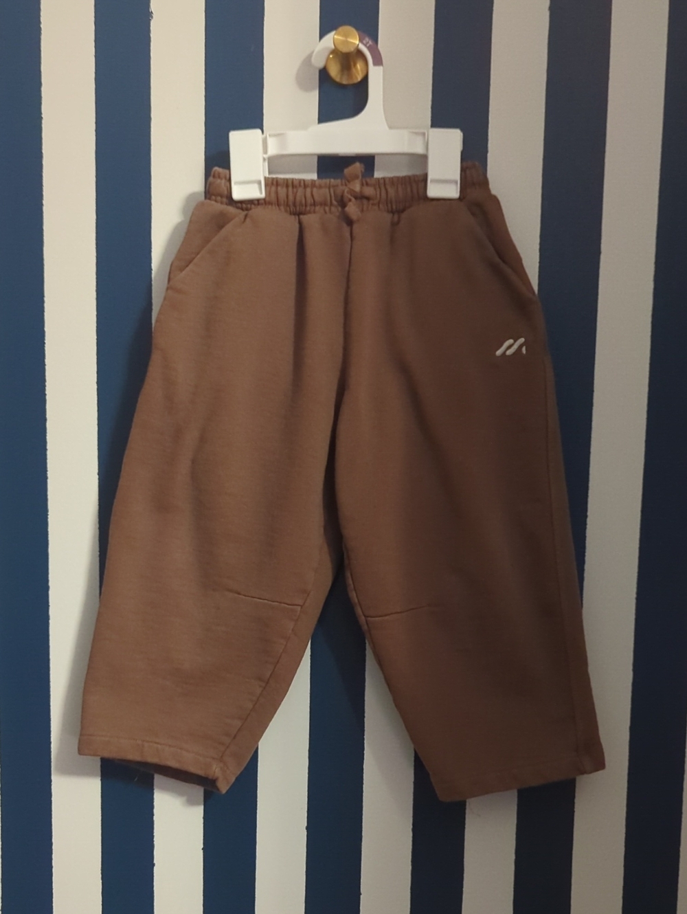 Zara Boys 5 Years Light Brown Straight Logo Plush Pants